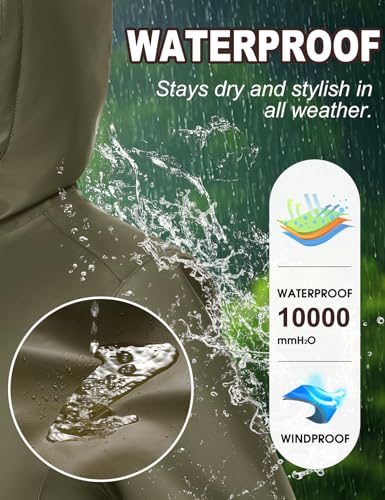 Vancavoo Wintermantel Damen Winterjacke Warm Gefüttert Wasserdicht Atmungsaktiv Regenmantel Übergangsjacke Winter Windbreaker Jacke Mantel Outdoorjacke mit Kapuze,Militärgrün,L