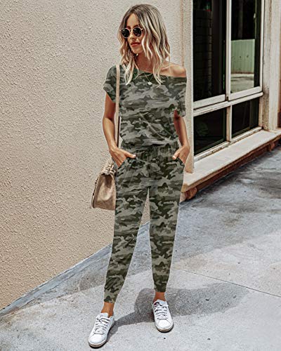 Image of PRETTYGARDEN Jumpsuits for Women Summer Off Shoulder Romper | Short Sleeve Drawstring Waist, Jogger Jumpers with Pockets, One Piece Spring Break Outfits, Vacation Travel Lounge Clothes