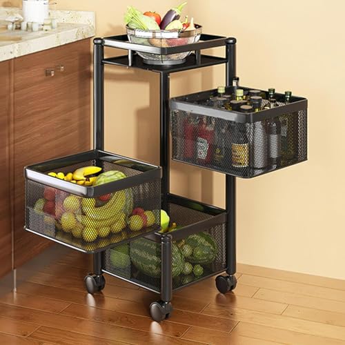 Image of TEKCOOL Kitchen Trolley with Wheels, Kitchens Organizer Items and Storage Solutions for Round Kitchen Organizer and Kitchens Accessories Items (3 Layer Square)