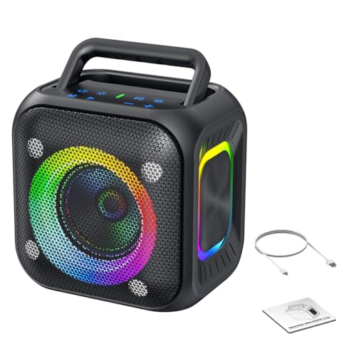 Huairdum Altavoz Bluetooth Portátil, Altavoz Inalámbrico de Alta Potencia de 30 W, con Luces RGB con Graves Potentes, Batería de 6000 MAh, Tiempo de Reproducción 24 Horas, Ideal para Fiestas, (Black)
