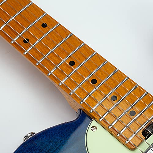 EART Klassieke Elektrische Gitaar Esdoorn Toets, Roestvrijstalen Frets, Tijgerfineer, Rood, Blauw, Bruin - Image 6