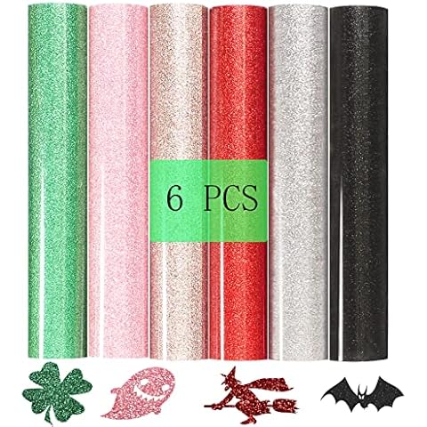 Glitter Vinyl HTV Heat Transfer Bundle, Iron on Vinyl Sheets for T Shirts 6 Pack 12x10 INCH, Sparkle Multi Colored Iron-on Vinyl for Cricut Cover