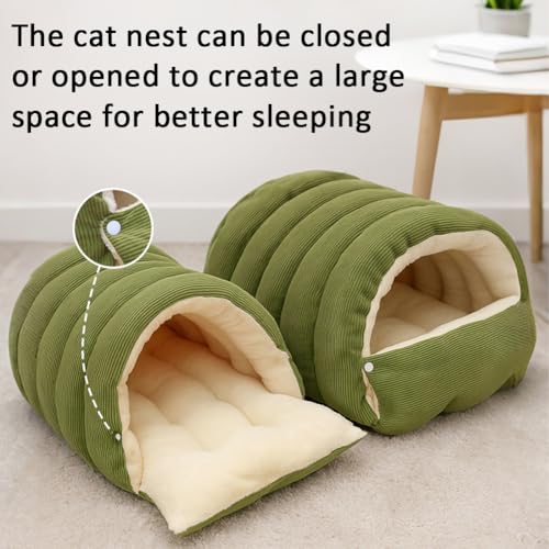 Winterhöhle, Gemütliches Monster-Katzenbett, Warme, Gemütliche Plüsch-Haustierhöhle, Weicher, Geschlossener Haustierschlafsack, Katzenbett Aus Cord-Tunnelzelt, Abnehmbar, Waschbar (Beige, S)