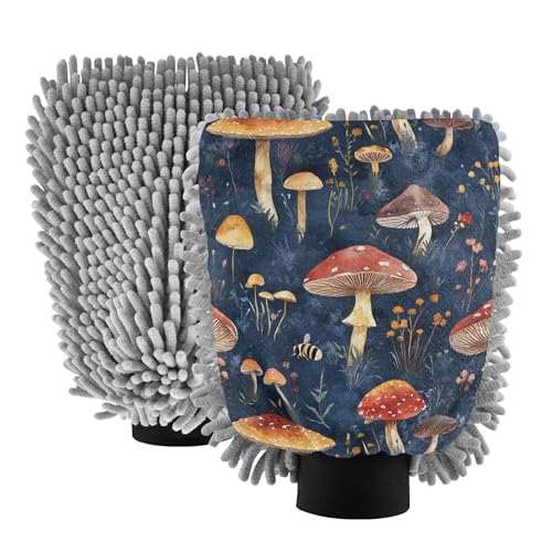 Red Mushrooms Royal Blue Car Wash Mit 2 Pack Car Washing Gloves Scratch-Free Clean Sponges for Auto Cleaning