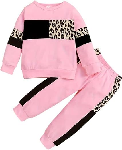Girl Cotton Blend Material Colorblock Print Pink Color Casual T-shirt And Pant Set_5-6 Y (FDE_LEOPRINT_CUTNS_PINK_5_6_PT)
