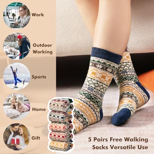 Tavaleu Wool Socks - Wool Socks for Women Soft Warm Winter Vintage Crew Socks Casual 6