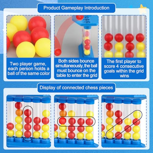 LETTERASHQP Bouncing Ball Tischspiel 4 Gewinnt Bouncing Ball Vier Gewinnt Abprallen Party Spiel Jumping Ball Tabletop Ping Pong Spielballspiel Party Spiele für Kinder Erwachsene