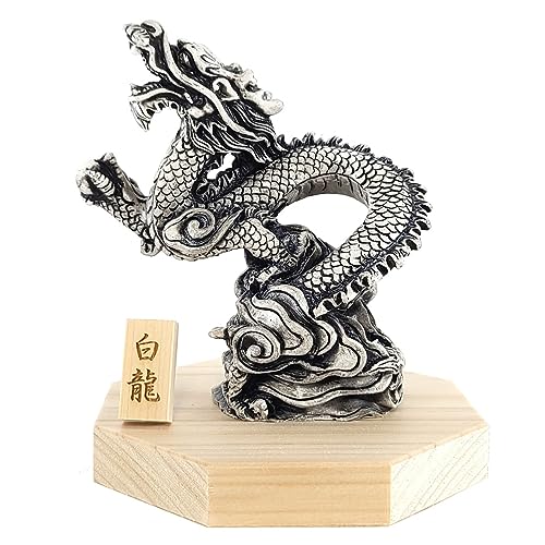 樹脂製貴族龍白龍●八角形台座●木札 2番付き 白龍の置物 龍の置物 風水 龍 置物 金 玄関 四本爪 金龍 宝珠 龍の置物 玄関 インテリア 開運グッズ 龍 金運 縁起物 置物 オブジェ