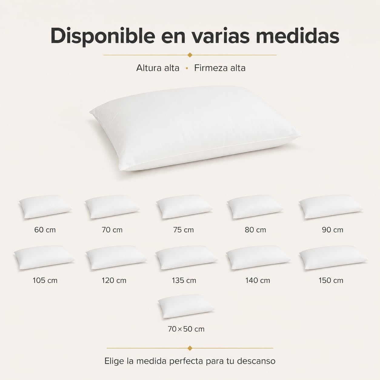 Moshy Almohada Hércules Alta de Fibra Hueca Siliconada, Tacto Suave y Gran Volumen, Doble Funda de Microfibra con Cremallera (150 cm)