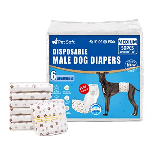 Pet Soft Dog Nappies Male- 50 Counts Disposable Male Dog Wraps
