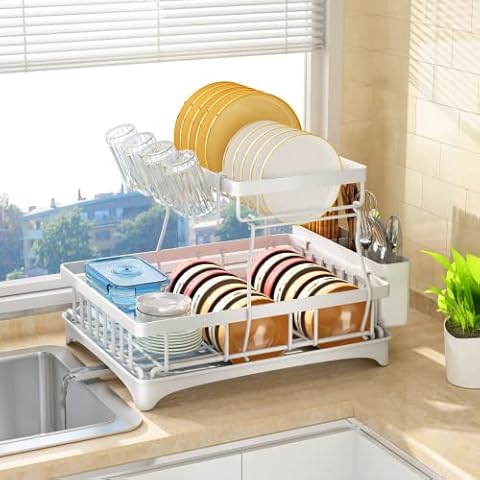 SAYZH Escurreplatos Desmontable 2 Niveles Blanco Cover