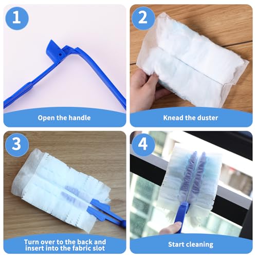 Image of 60 Pcs Blue Duster Refills Static Dust Removal Brush Disposable Replacement Head with 1 Handle for Electronics, Furniture, Blinds, Ceiling Fans