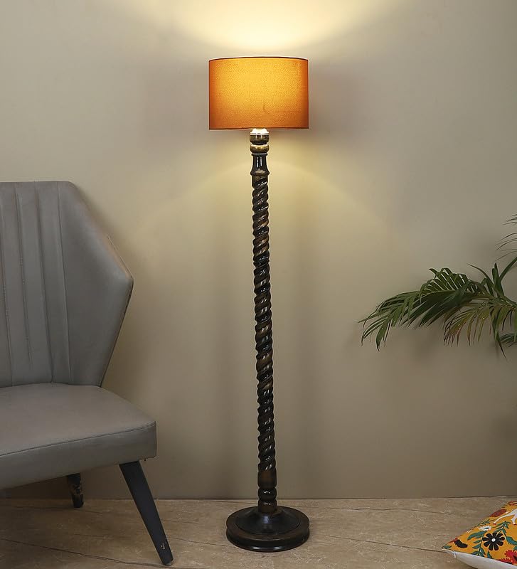 Image of tu casa Mango Wooden Floor Lamps with Spiral Base & Red Shade for Home Decor, Bedrooms Corner, Living Room, Gifting, Diwali Decoration, Hall, Office, Study Room (Height: - 56 inch) - Bulb not Included