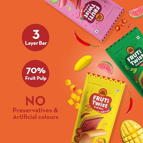 Image of GO DESi Assorted Fruti Twist Fruit Bars - 3 x Pack of 10 pieces, Real Aam, Kaccha Aam, Guava Fruit Bars, Aam Papad, Mango Fruit Jelly