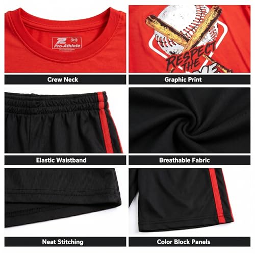 Image of Pro Athlete Active Boys Short Sets - 2 Piece Performance Crewneck Short Sleeve T-Shirt and Shorts Boys Athletic Sets (8-16)