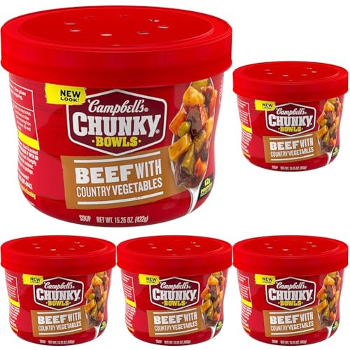 Campbell's Chunky Soup, Beef Soup with Country Vegetables, 15.25 oz Microwavable Bowl (Pack of 5)