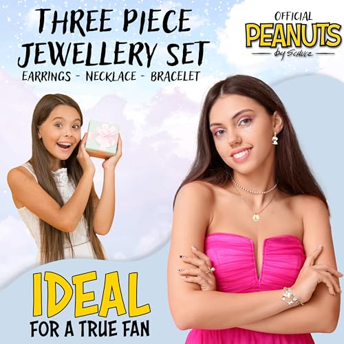 Peanuts Snoopy Jewelry Sets for Teens Women 3 Pcs Set Gold Necklace Earrings Bracelets for Women Snoopy Gifts for Her3