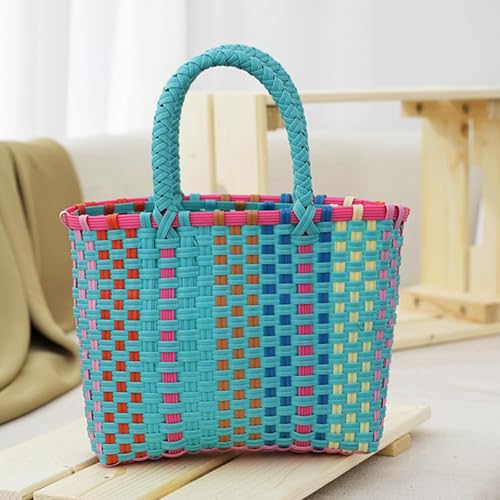 Bolso cuadrado de playa tejido para mujer miniatura 6