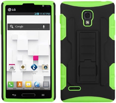 MYBAT ALGP769HPCSAAS903NP Advanced Armor Rugged Durable Hybrid Case with Kickstand for LG Optimus L9 P769-1 Pack - Retail Packaging - Black/Electric Green