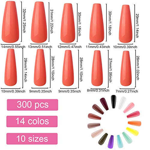 Acmerota 300 Stück Künstliche Nägel Ballerina Coffin Falsche Nägel Extra langes Drücken auf den Nägeln 15 Farben Full… – Bild 3