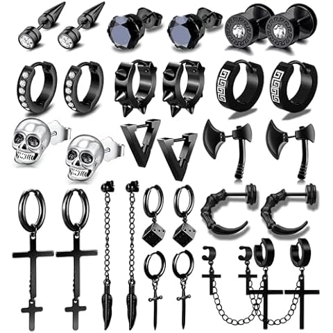 15 Pairs Earrings for Men, Fashion Earrings Kit for Men and Women Made of Stainless Steel Variety of Styles Such as Hoops, Studs, Cross Earrings Fashion Huggie for Party Birthday Prom Christmas Cover