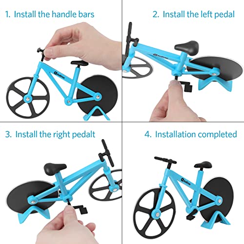 Asdirne Pizza Cutter, Bicycle Pizza Cutter Wheel with Non-Stick Stainless Steel Super Sharp Blades, Novelty Gift, 7.5\", Blue