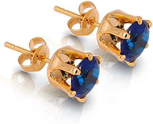 RIZILIA Stud Pierced Earrings with Round Cut Gemstones CZ [Multi-colour] in 18K Yellow Gold Plated, Simple Modern Elegance