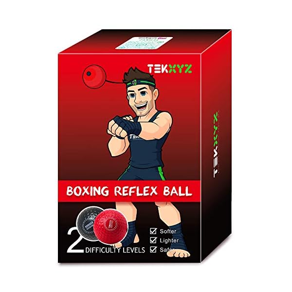 TEKXYZ Boxing Reflex Ball, 2 Difficulty Levels Boxing Ball with Headband, Perfect for Reaction, Agility, Punching Speed, Fight Skill and Hand Eye Coordination Training
