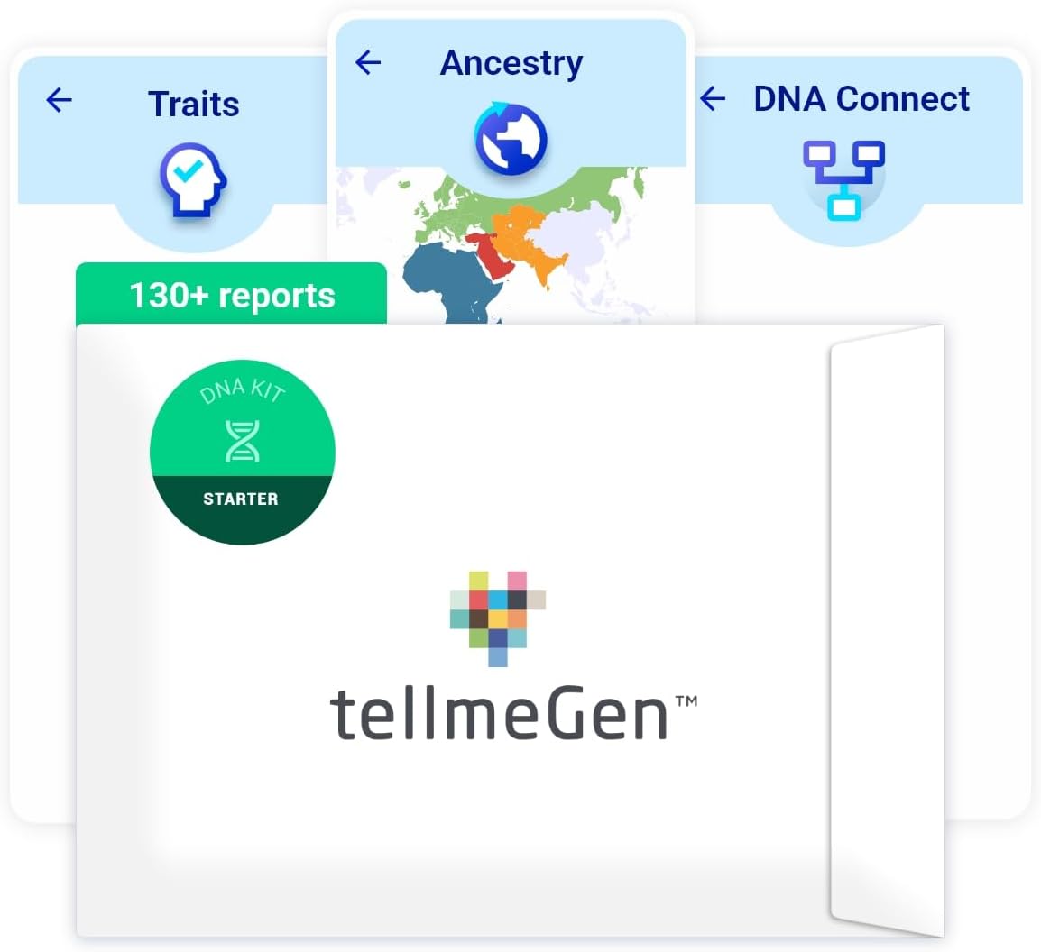 tellmeGen DNA Test Starter (Ancestry - Traits - Fitness and Diets) More 90 Online Reports - Ancestry DNA Test Kit, DNA Connect Family Finder, Sports, Diet and Traits