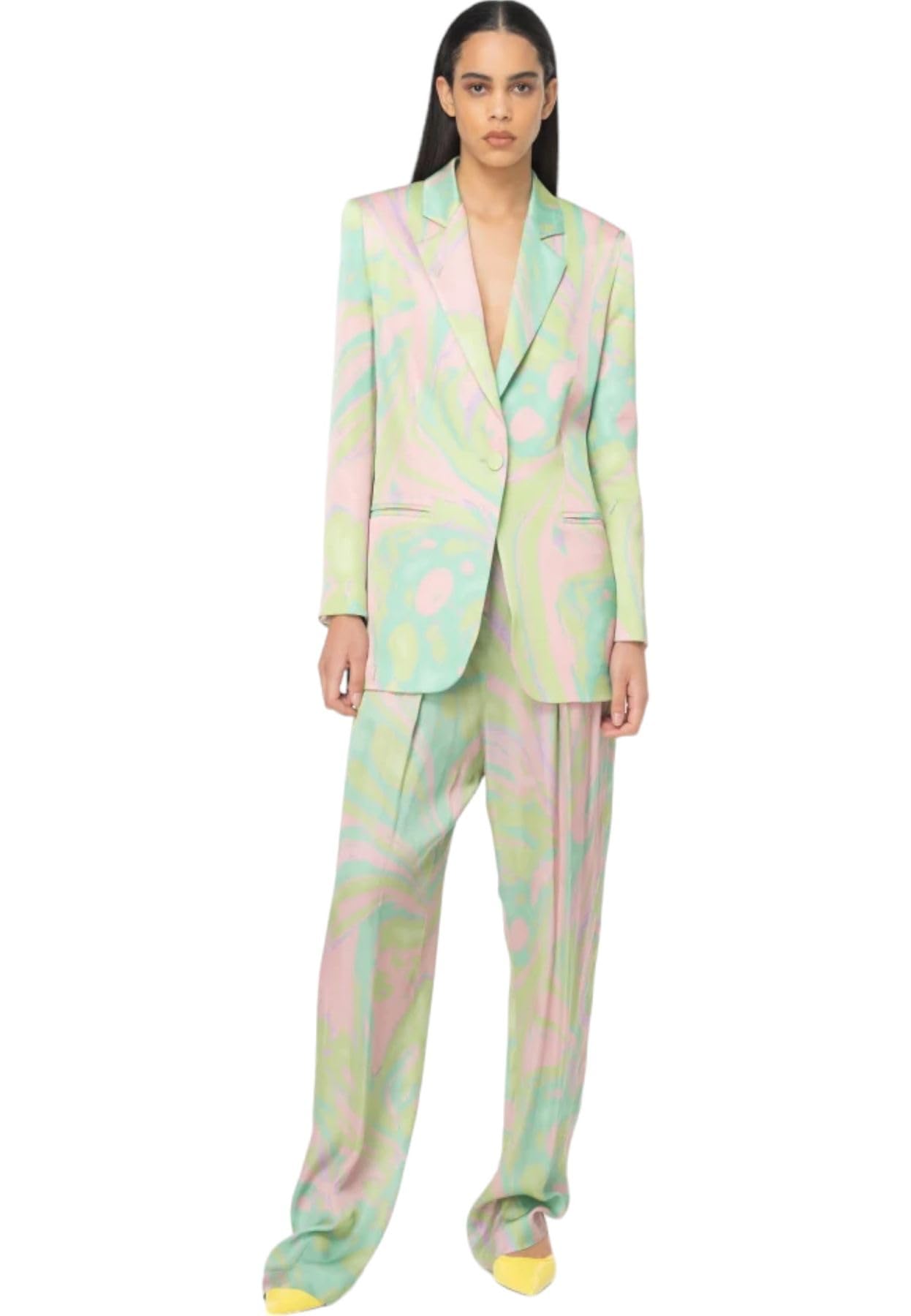 Pinko Penati Pantalón Satin Estampado Splash Vestir, Sn2_Mult.Verde/Rosa, 36 para Mujer