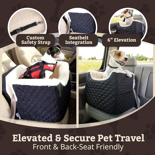 Image of Snoozer Lookout I Car Seat - Dog Car Seats for Small Dogs, Puppy Booster Bed for Small Sized Pets up to 18 Lbs, Elevated, Washable - Size S, Black Quilted