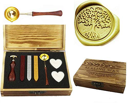 Tampon de cire vintage Arbre de vie avec manche en bois pour sceller vos invitations