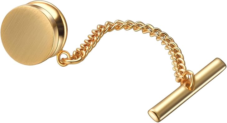 Silve Gold Black Tie Clip For Men With Chain Round Tie Tacks For Men Wedding
