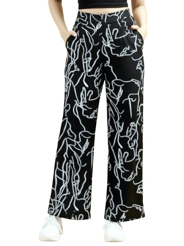dtr fashion Women's Printed Stretchable Cotton Blend Casual Styled with Abstract Printed Wide Leg Trouser-picture-56