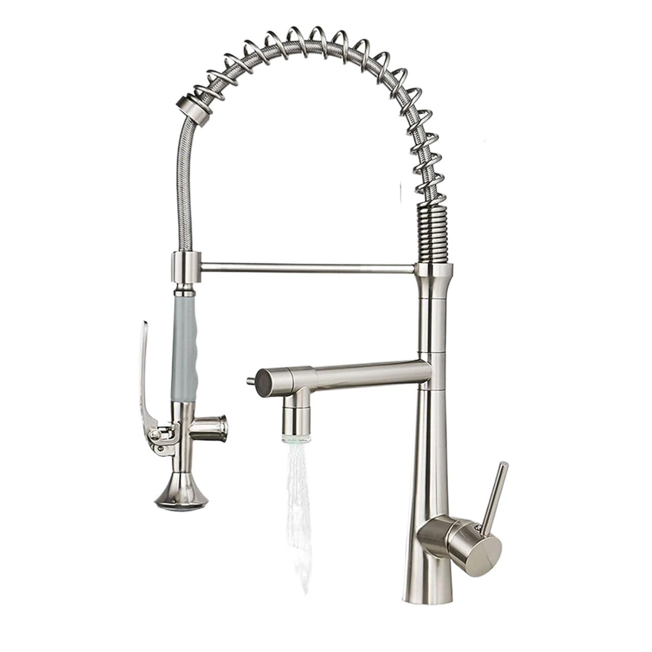 Robinet de cuisine LED mitigeur eau chaude froide nickel brossé