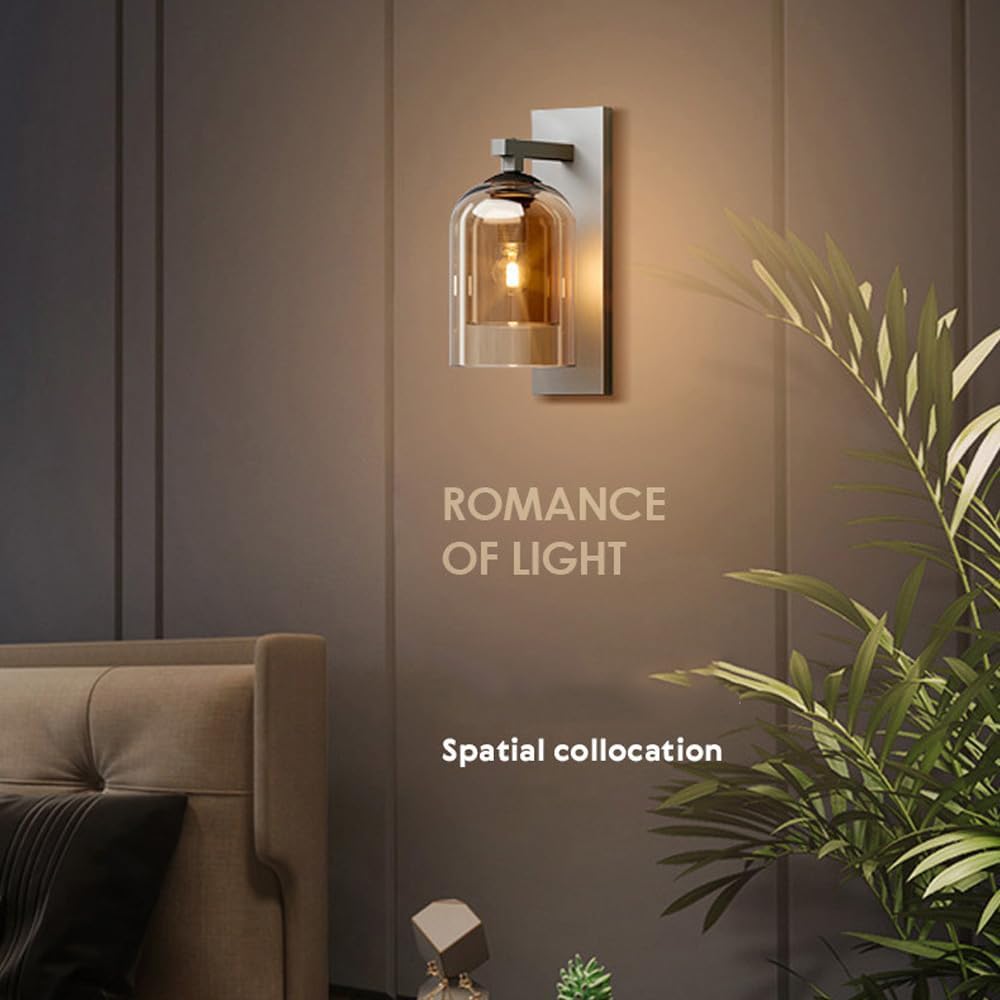 Mid Century Wall Sconce Smoked Glass Amber Indoor Modern Farmhouse Barn Light Wall Sconce Black Rustic Industrial Wall Mount Vintage Kitchen Wall Lamp Over Sink Bedroom Hallway Living Room