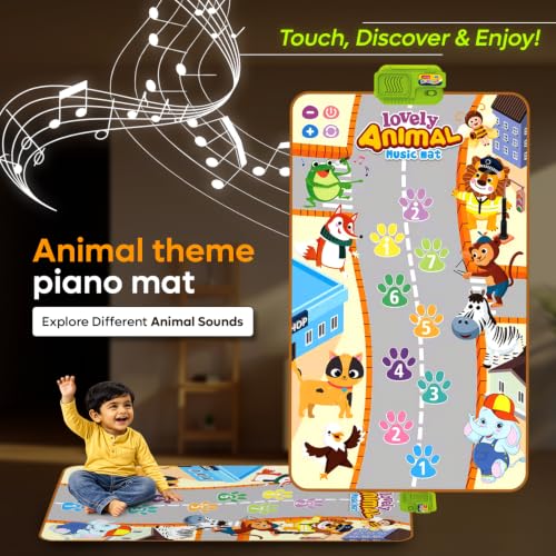 Image of Baby Lovely Animal Music Mat - Educational Piano Mat with Piano Keys, Sounds, Animal Designs - Stimulates Baby's Senses & Motor Skills - Perfect for 12 Months+, Size - 100x60 CM