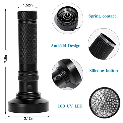 Whaply Lanterna UV de luz negra, 100 lanternas LED com luz negra 395 nM, detector de urina para anim