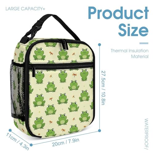 Backpack with Lunch Box & Cosmetic Bag Set Green Frog Animal Cute Frogs (1) Bookbag Daypack Set Backpack with Lunch Bag Storage Bags4