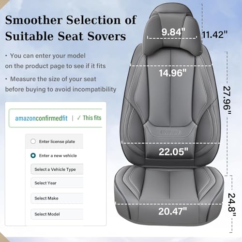 Image of Coverado Universal Seat Covers Front, 2-Pack Waterproof Seat Covers for Cars, Universal Nappa Leather Car Seat Covers with Head Pillow, Auto Protectors Fit for Most Sedans SUV Pick-up Truck-Gray