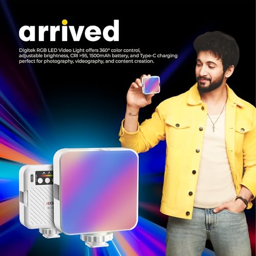 Image of Digitek (LED-D6W RGB) Portable Mini RGB LED Video Light with inbuild Battery & 360 HSI, 3000K-6000K, 8-Level Control, 9 Special FX Modes, Type-C Charging, 2hr Battery, for Photography & Videoshoots