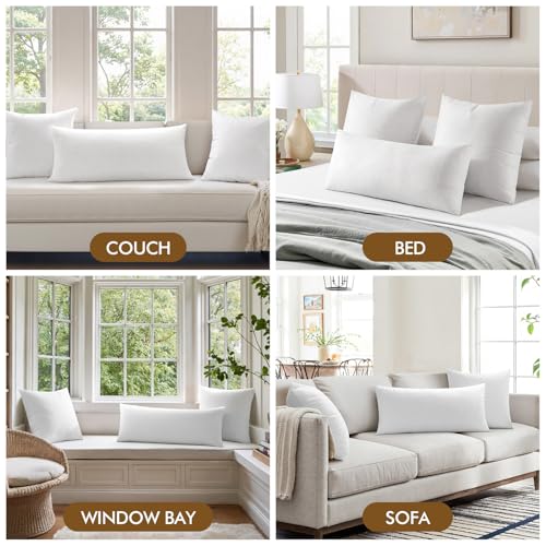 Image of MIULEE 14x26 Inch Pillow Insert, Throw Pillow for Bed Sofa Couch | Rectangle Decorative Lumbar Virgin Microfiber Stuffer