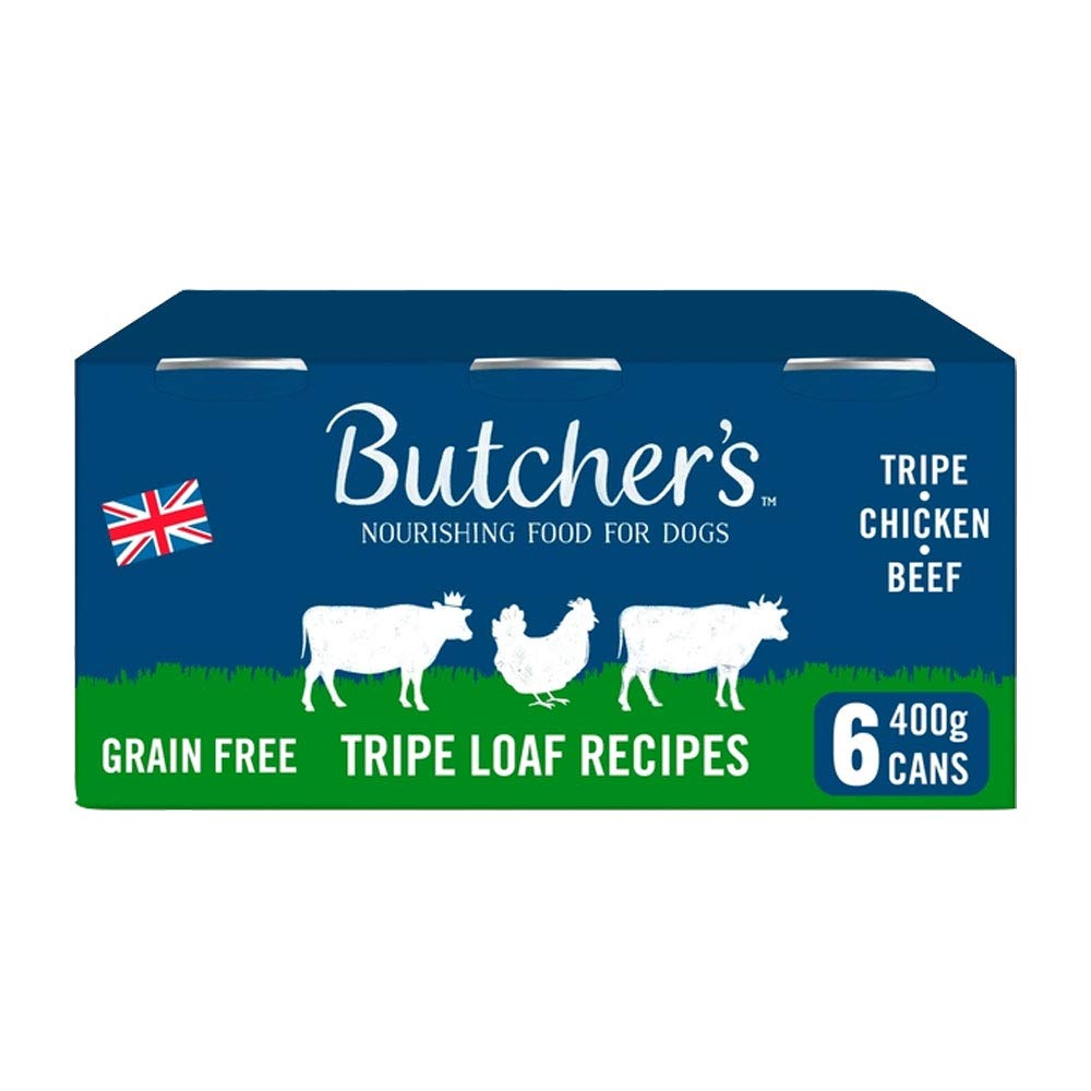 Butchers Dog Food Tins Recipes in Jelly or Tripe Loaf Recipes 6x400g Per Pack (Tripe Loaf Recipes, 2 Pack)