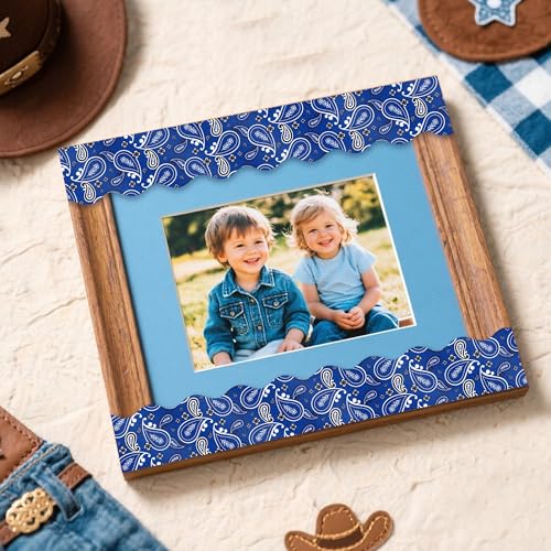 Image of BeYumi Cowboy Bandana Border Trim - 65ft Back to School Western Themed Blue Bandana Scalloped Rolled Border Trim Wild West Themed Bulletin Board Set Classroom Office Chalkboard Wall Party Decoration