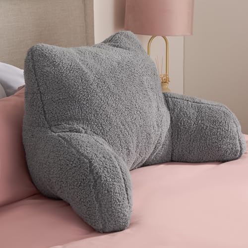 OHS Sit Up in Bed Pillow Cuddle Cushion Reading Pillow Back Support Cushions Soft Cosy Snuggle Teddy Fleece Cushion for Bed Teddy Pillow with Arms Bed Seat for Relaxing Working - Grey
