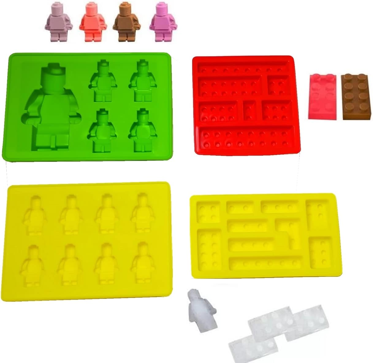 4pcs Building Bricks Silicone Molds Building Blocks and Robots Mold Silicone Candy Chocolate Cake Decoration Mould