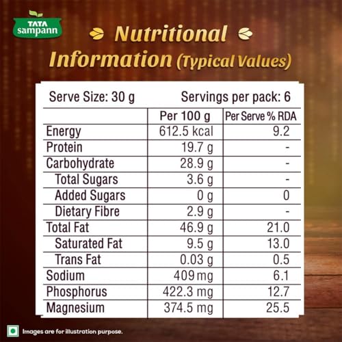 Image of Tata Sampann Classic Salted & Roasted Cashews /Kaju, Flavourful & Crunchy Snack Handpicked, Salted & Slow Roasted Cashews Rich in Protein, Magnesium, and Phosphorus, No Artificial Colours, Preservatives & Flavours, 190g