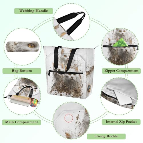 Bolsa de mano impermeable y reutilizable con estampado de gato turco 3D 5