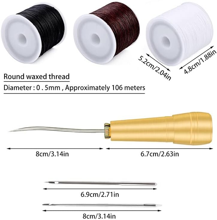 Leather Sewing Kit DIY Leather Sewing Awl Needle with Copper Handle Set Leather Canvas Tent Shoes Repairing Tool Stitching - (Color: White bleach)