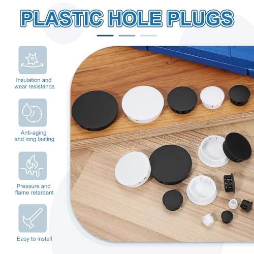 Image of PATIKIL 16 mm /5 /8 Plastic Hole Plugs, 50 Pack Flush Type Round Plug Snap in Hole Panel Tube Kitchen Cabinet Furniture Fencing Post Pipe Insert End Caps, White